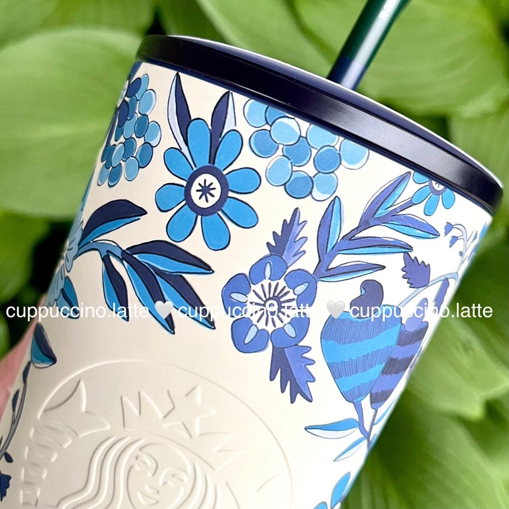 NWT🌴Starbucks x Farm Rio ‘Lenco Azulejo’ Blue & White Shades Tropical SS Tumbler - Picture 6 of 9